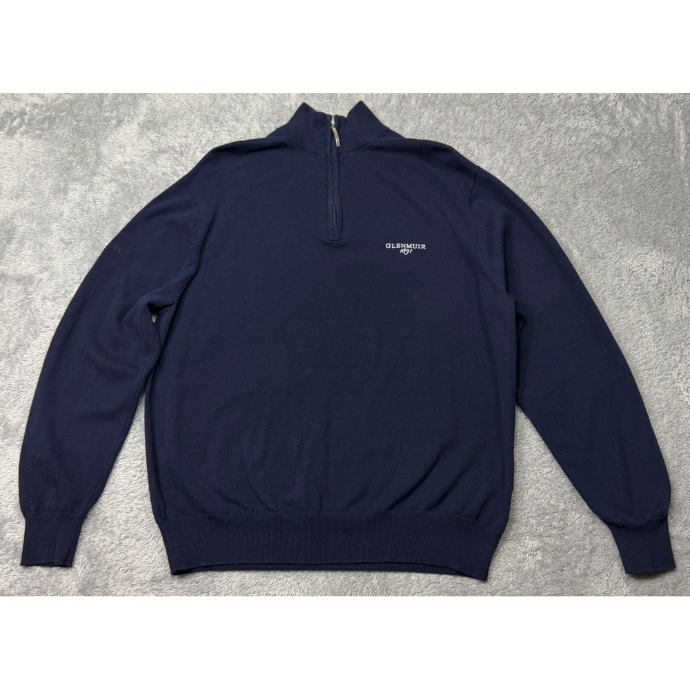 Glenmuir 1891 Sweater‎ Mens L Navy Blue 1/4 Zip Pullover Wool Golf Embroidered